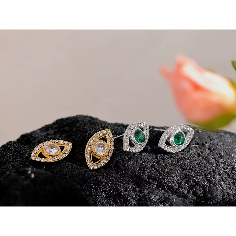 JINYOU 775 Delicate Bling Cubic Zirconia Stainless Steel Eye Charms Stud Earrings for Women Daily Fashion Waterproof Jewelry