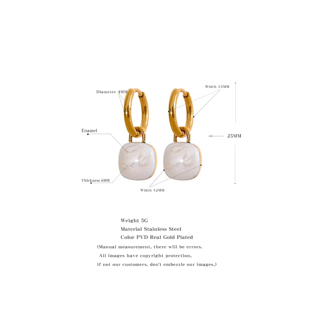 JINYOU 1092 Colorful Enamel Candy Stainless Steel Square Drop Hoop Earrings for Women, 18K PVD Plated Stylish Summer Jewelry