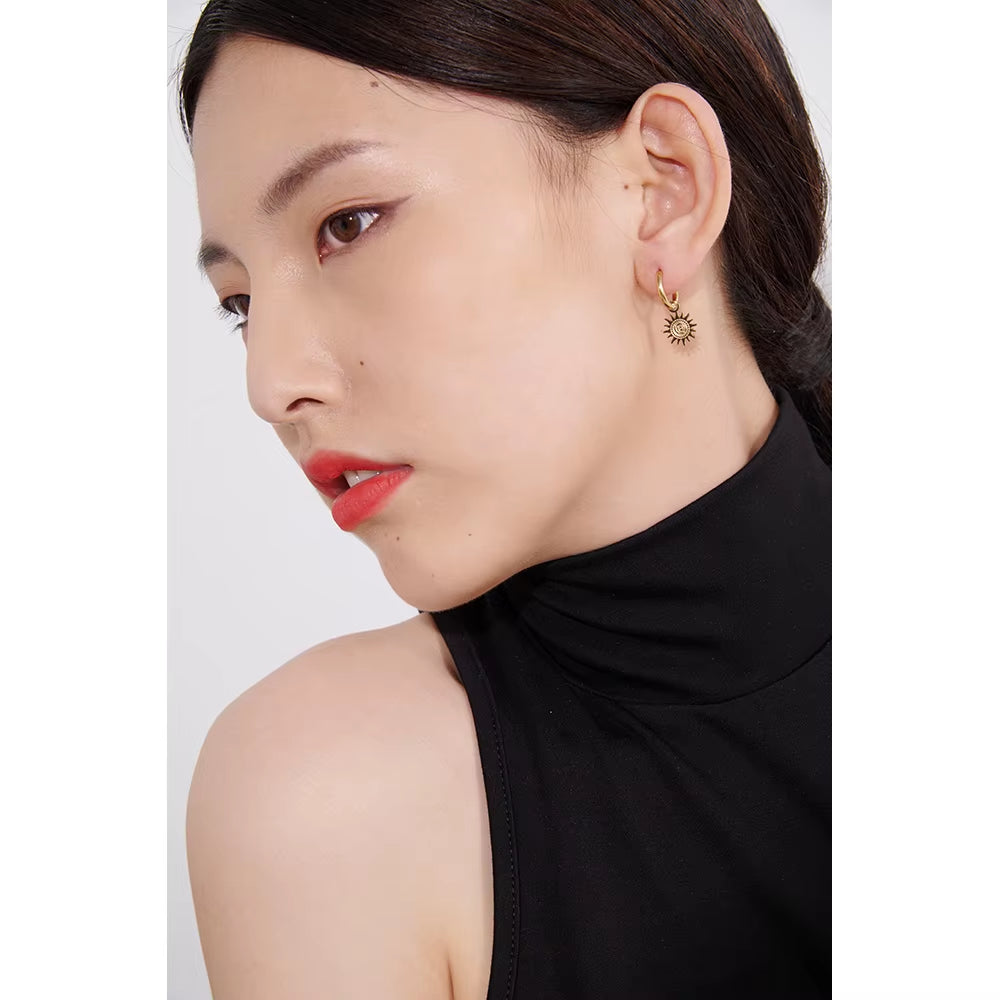 JINYOU 1769 High Quality 18K Metal Gold Color Asymmetry Earrings Stainless Steel Sun Moon Hoop Earrings