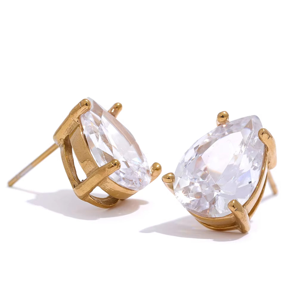 Elevate Your Style with JINYOU 1018 Shiny AAA Cubic Zirconia Water Drop Stud Earrings - 18K Gold Plated & Waterproof Fashion Jewelry for Women