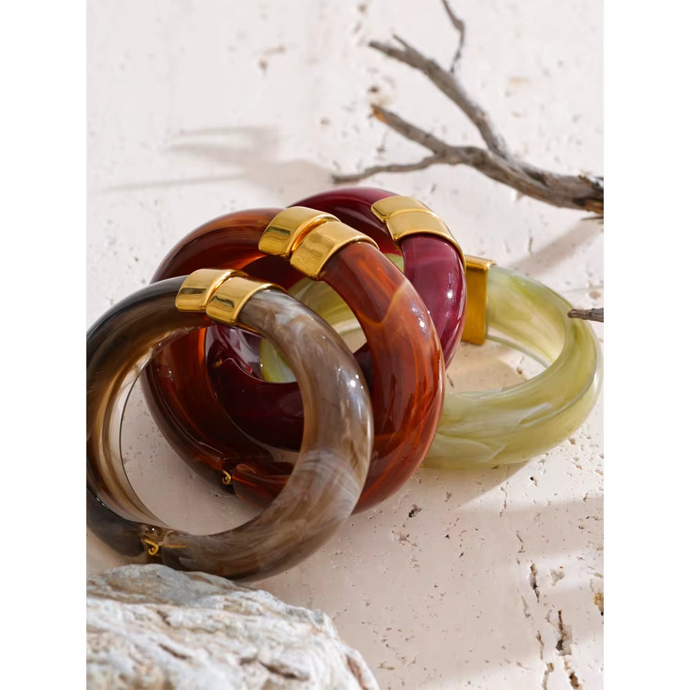 JINYOU 3383 Vintage-Inspired Waterproof Acrylic Jewelry Wholesale Gold Plated Stainless Steel Open Bangle