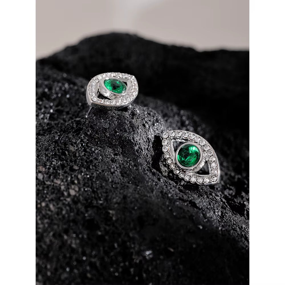 JINYOU 775 Delicate Bling Cubic Zirconia Stainless Steel Eye Charms Stud Earrings for Women Daily Fashion Waterproof Jewelry