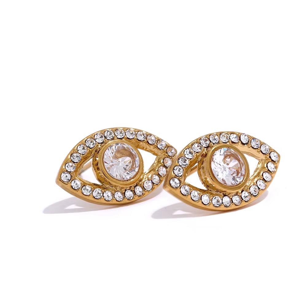 JINYOU 775 Delicate Bling Cubic Zirconia Stainless Steel Eye Charms Stud Earrings for Women Daily Fashion Waterproof Jewelry
