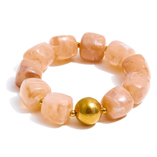 JINYOU 812 Acrylic Square Beads Bracelet and Necklace Set with Stainless Steel Chain and Gold Plated Accents