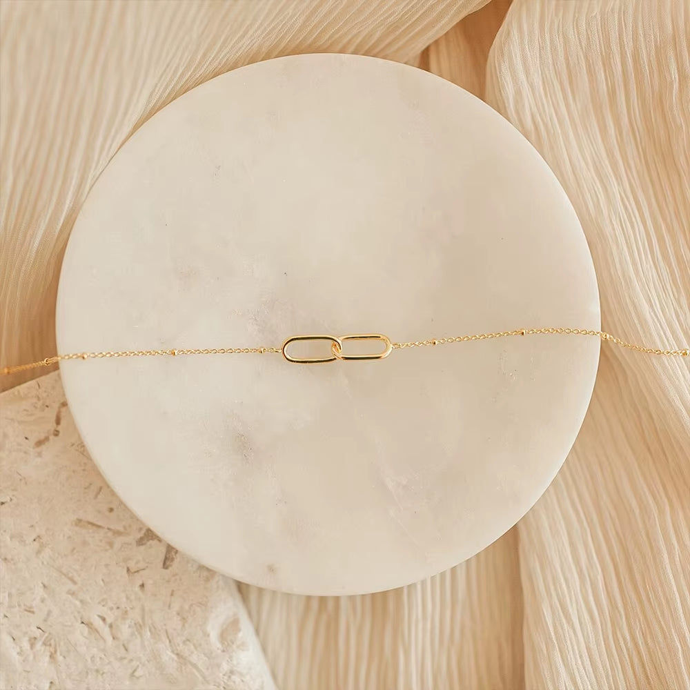 Emanco Women's Elegant Stainless Steel Infinity Link Necklace with Geometric Double Paperclip Pendant