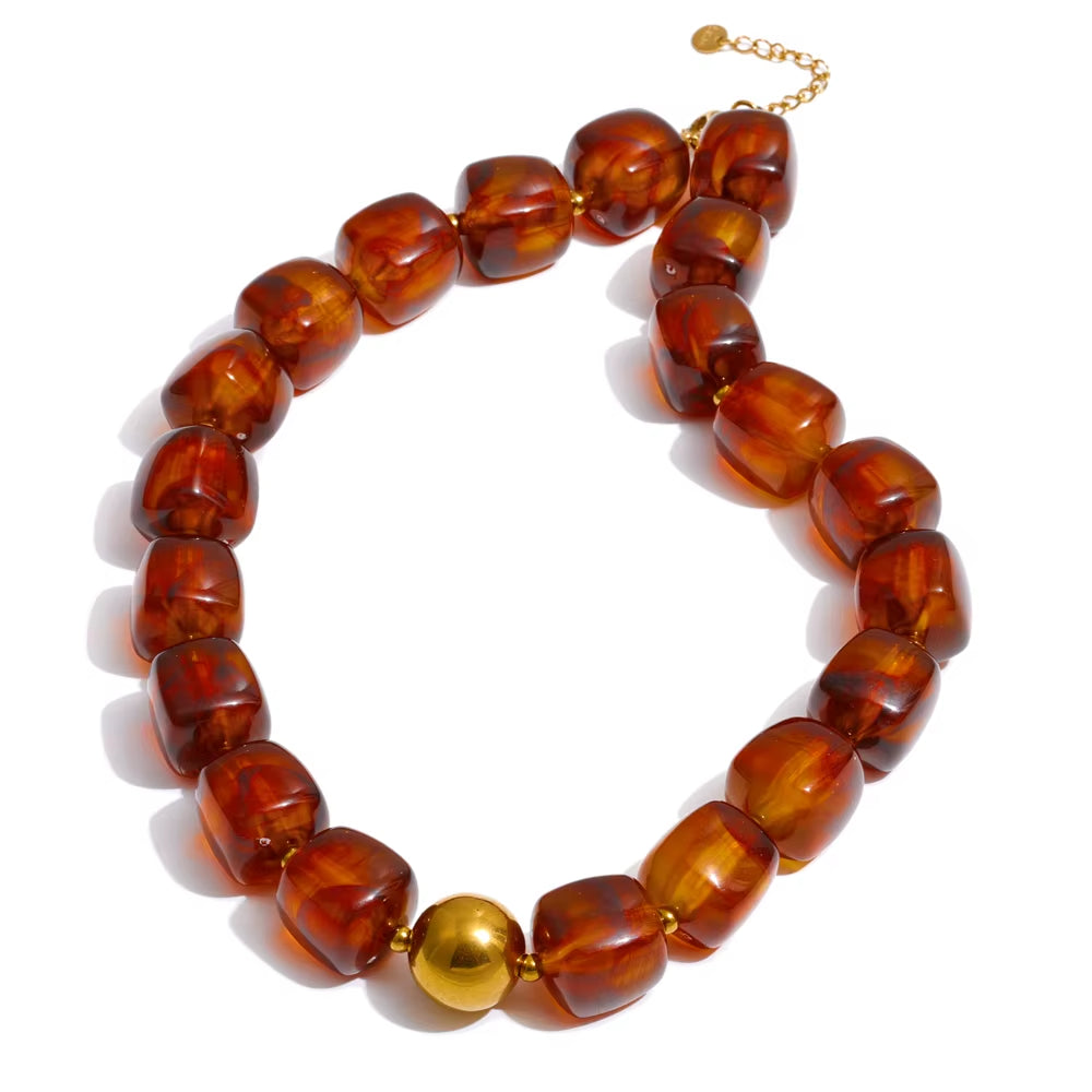 JINYOU 812 Acrylic Square Beads Bracelet and Necklace Set with Stainless Steel Chain and Gold Plated Accents