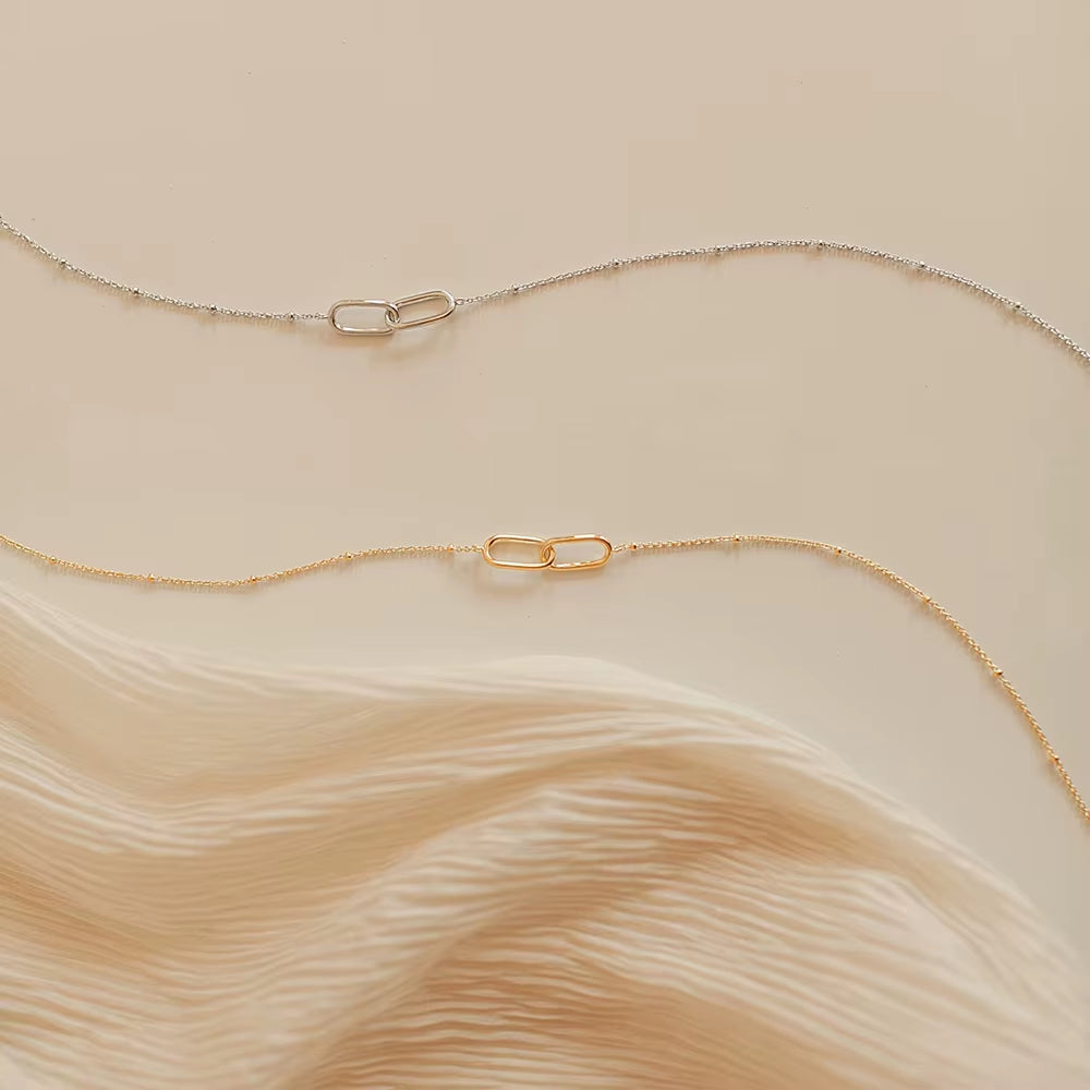 Emanco Women's Elegant Stainless Steel Infinity Link Necklace with Geometric Double Paperclip Pendant