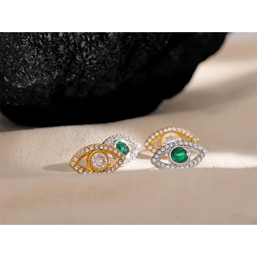 JINYOU 775 Delicate Bling Cubic Zirconia Stainless Steel Eye Charms Stud Earrings for Women Daily Fashion Waterproof Jewelry