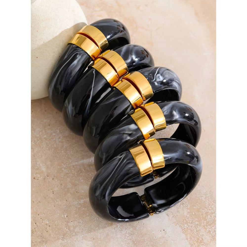 JINYOU 3383 Vintage-Inspired Waterproof Acrylic Jewelry Wholesale Gold Plated Stainless Steel Open Bangle