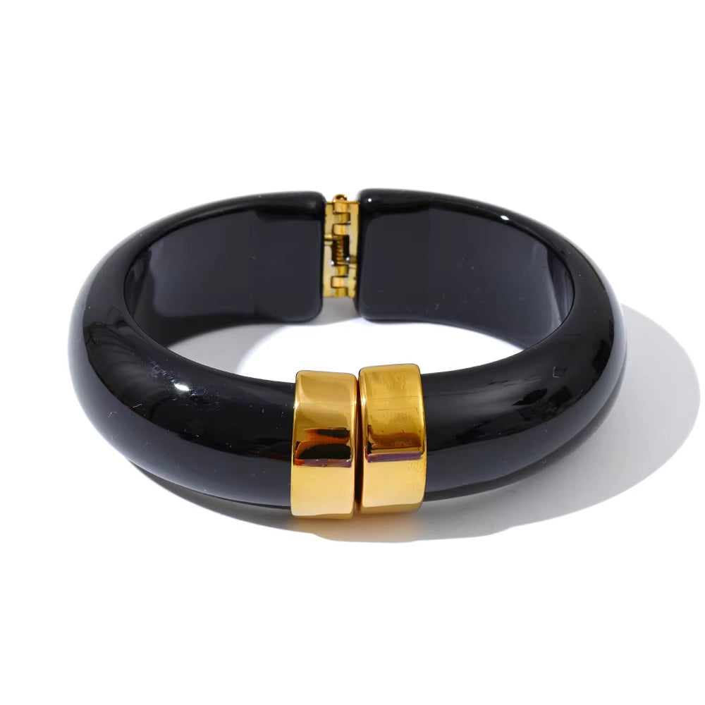 JINYOU 3383 Vintage-Inspired Waterproof Acrylic Jewelry Wholesale Gold Plated Stainless Steel Open Bangle