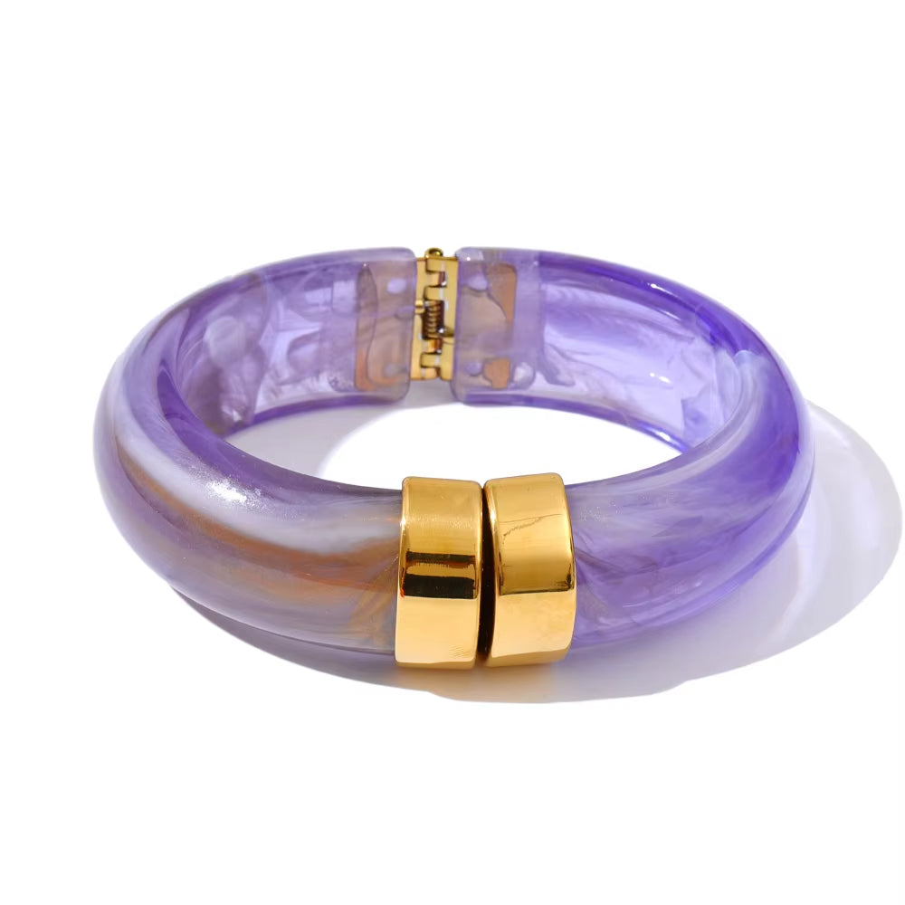 JINYOU 3383 Vintage-Inspired Waterproof Acrylic Jewelry Wholesale Gold Plated Stainless Steel Open Bangle