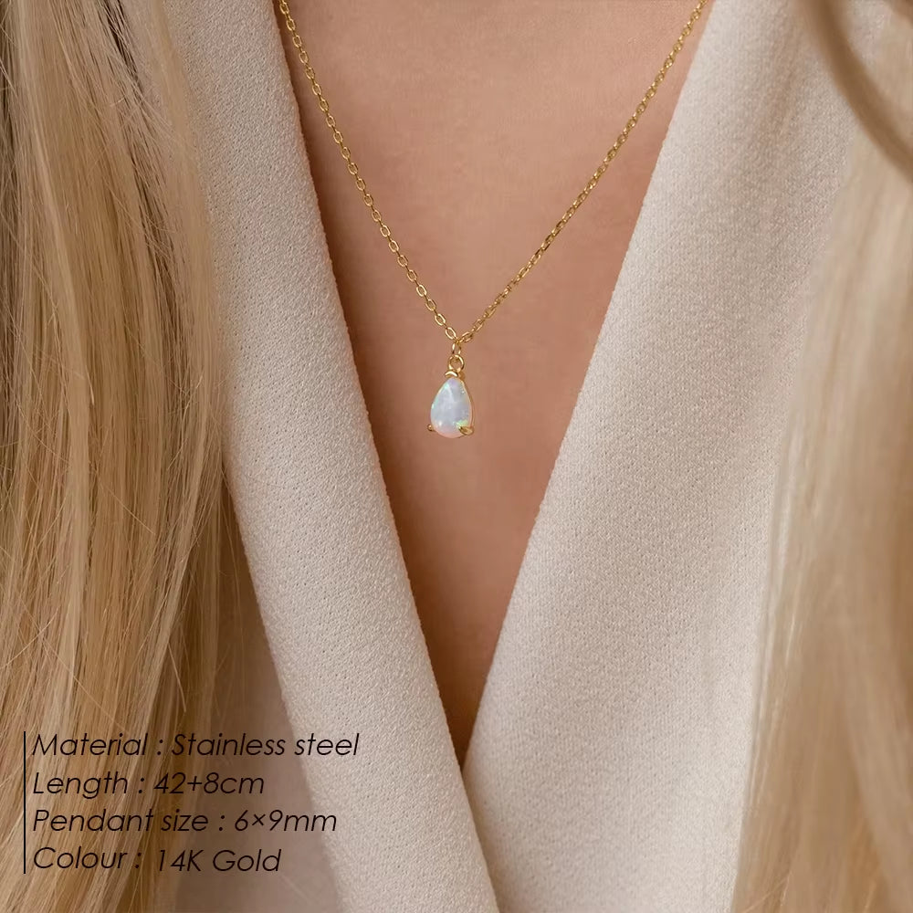 Stainless Steel Zircon Water Drop Birthstone Pendant Necklace - Available in 12 Colors, Ideal Jewelry Gift for Women