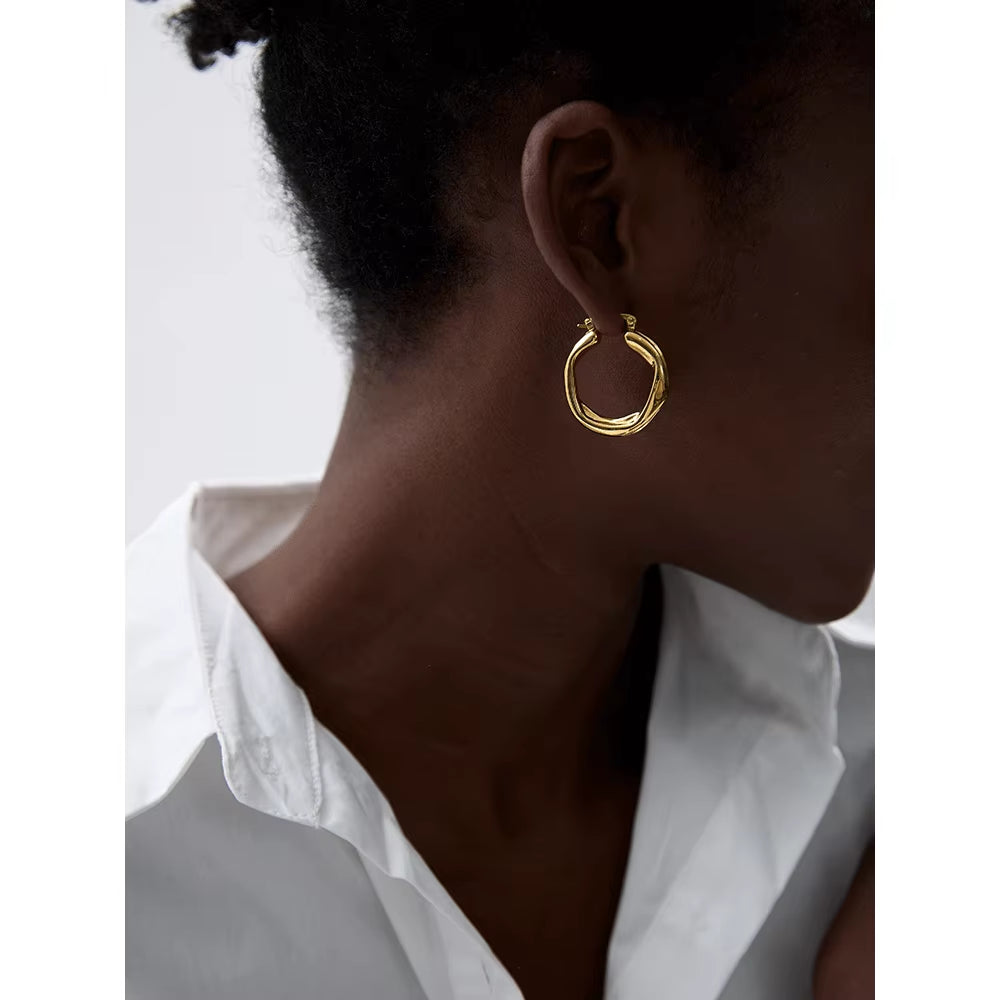 JINYOU 2132 Stainless Steel 316L round Hollow Hoop Earrings Rust Proof Minimalist Metal Attractive Trendy Jewelry Bijoux Women