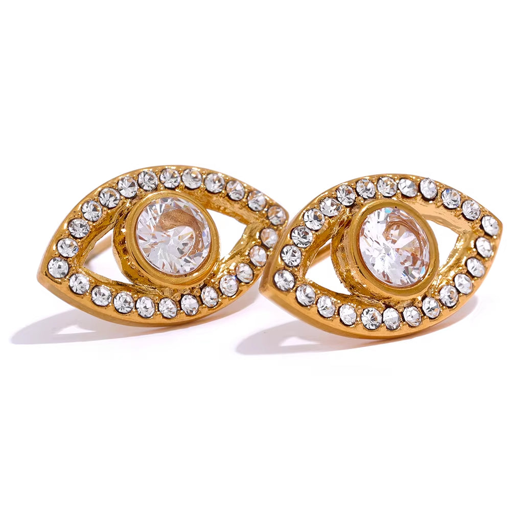 JINYOU 775 Delicate Bling Cubic Zirconia Stainless Steel Eye Charms Stud Earrings for Women Daily Fashion Waterproof Jewelry