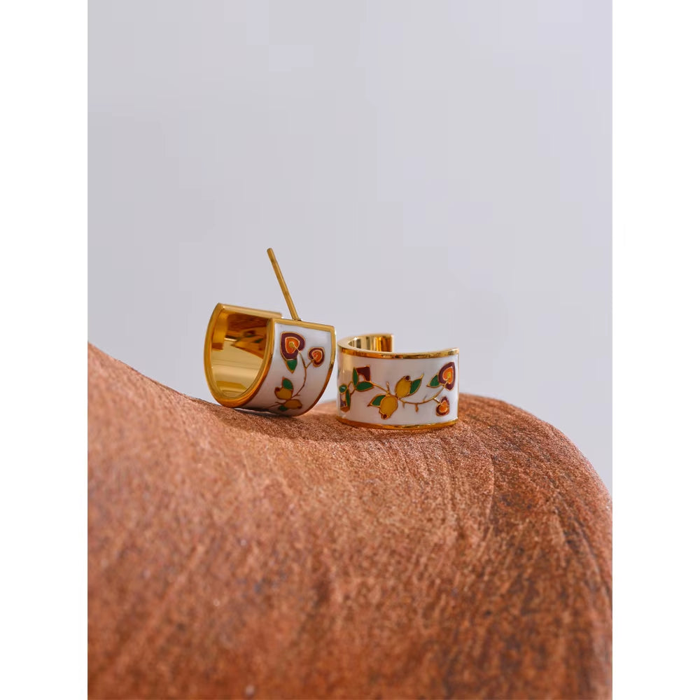 JINYOU 4910 New Arrival Enamel Flower Stud Earrings Elegant PVD Stainless Steel Stud Earrings for Women Daily Jewelry Gift