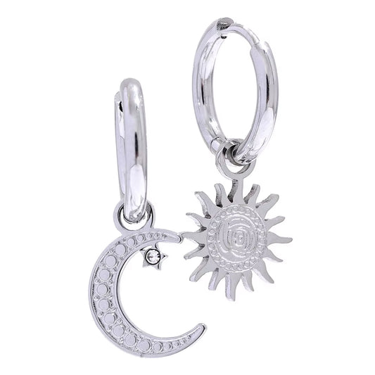 JINYOU 1769 High Quality 18K Metal Gold Color Asymmetry Earrings Stainless Steel Sun Moon Hoop Earrings
