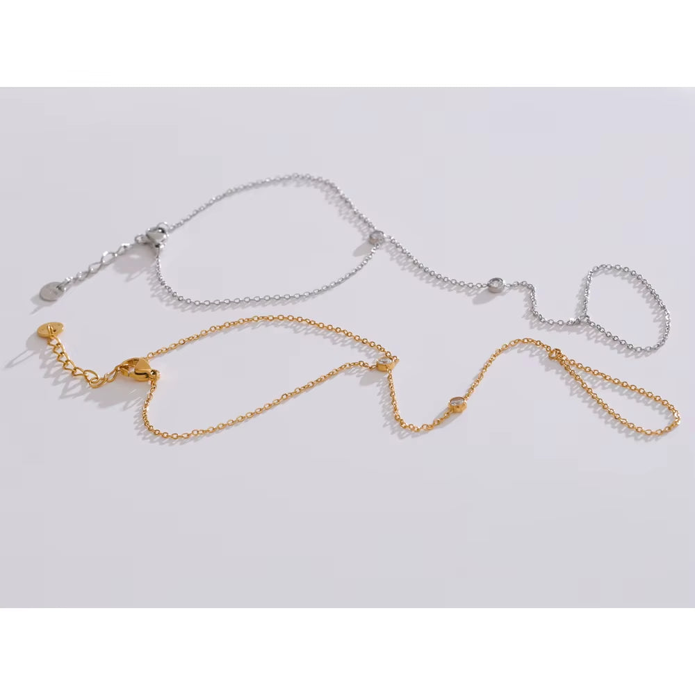JINYOU 4547 Zircon Bead Chain Bracelet - PVD 16K Gold Plated Stainless Steel Finger Bracelet for Women