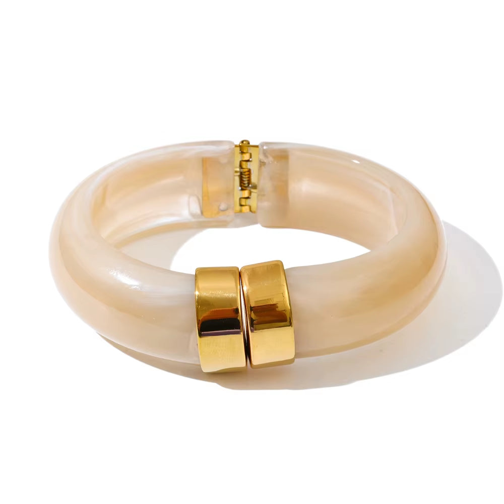 JINYOU 3383 Vintage-Inspired Waterproof Acrylic Jewelry Wholesale Gold Plated Stainless Steel Open Bangle