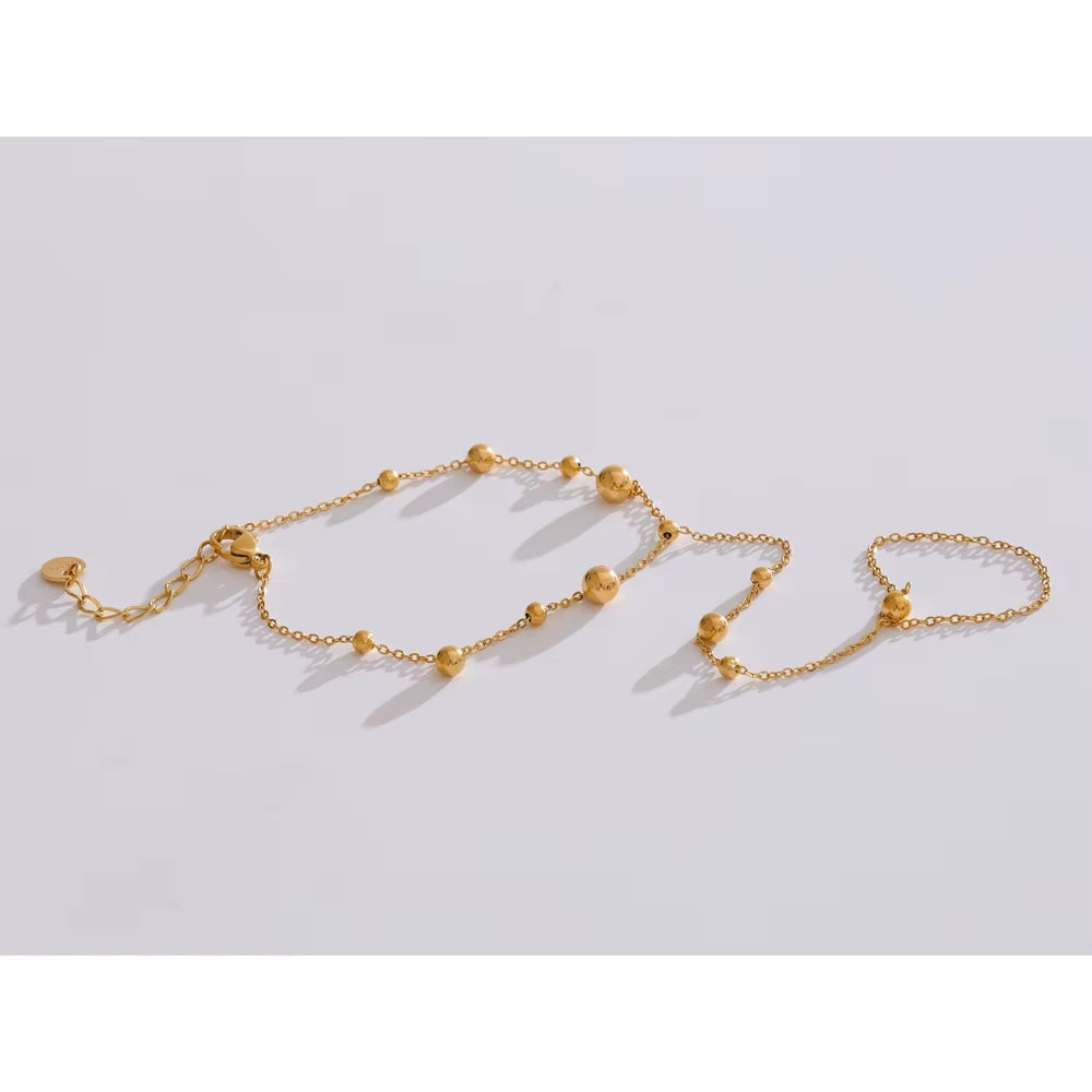 JINYOU 4547 Zircon Bead Chain Bracelet - PVD 16K Gold Plated Stainless Steel Finger Bracelet for Women