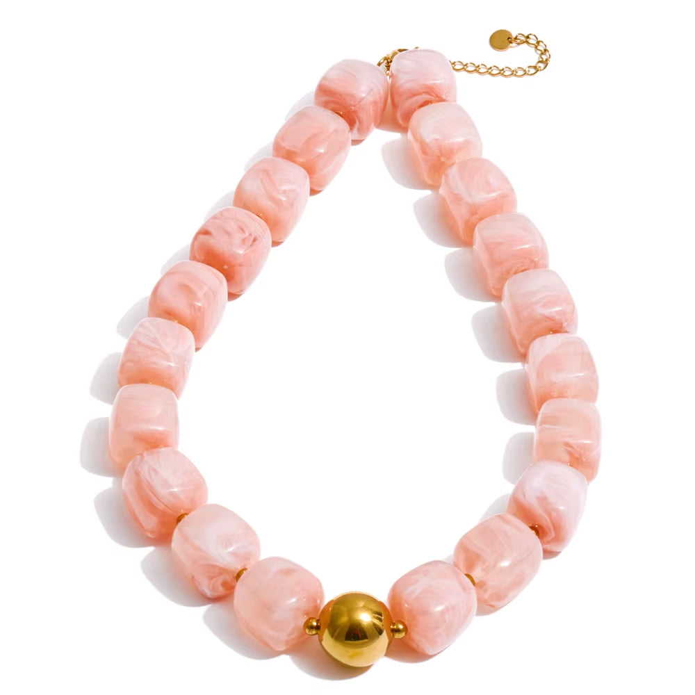 JINYOU 812 Acrylic Square Beads Bracelet and Necklace Set with Stainless Steel Chain and Gold Plated Accents