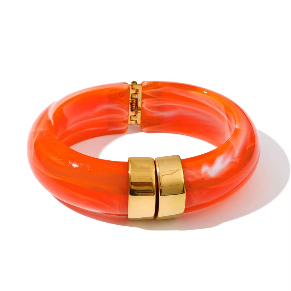 JINYOU 3383 Vintage-Inspired Waterproof Acrylic Jewelry Wholesale Gold Plated Stainless Steel Open Bangle