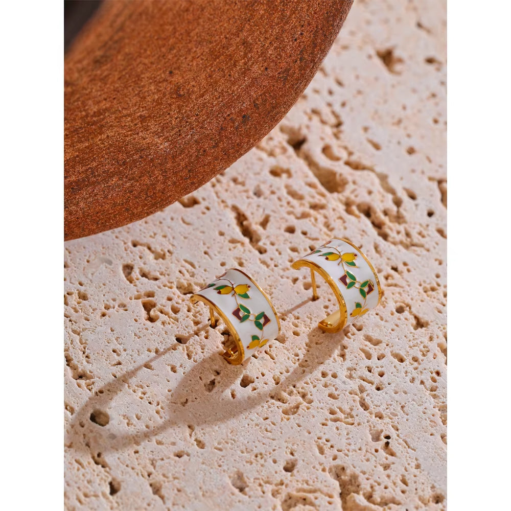 JINYOU 4910 New Arrival Enamel Flower Stud Earrings Elegant PVD Stainless Steel Stud Earrings for Women Daily Jewelry Gift