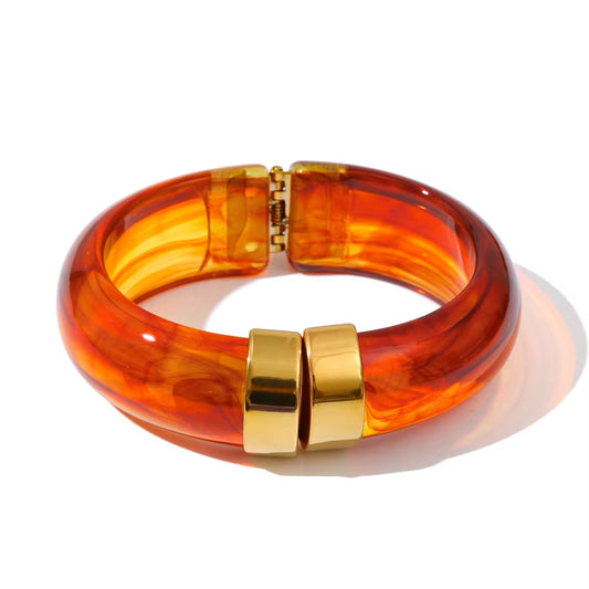 JINYOU 3383 Vintage-Inspired Waterproof Acrylic Jewelry Wholesale Gold Plated Stainless Steel Open Bangle