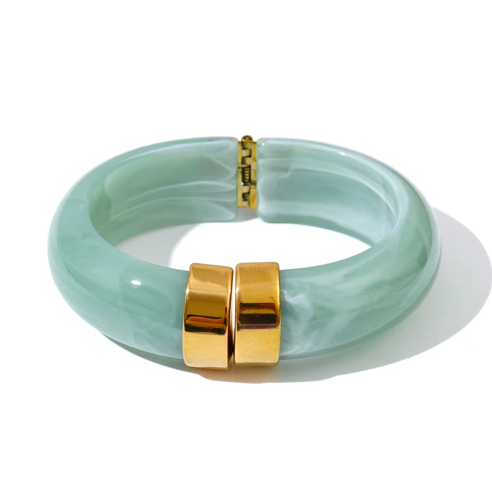 JINYOU 3383 Vintage-Inspired Waterproof Acrylic Jewelry Wholesale Gold Plated Stainless Steel Open Bangle