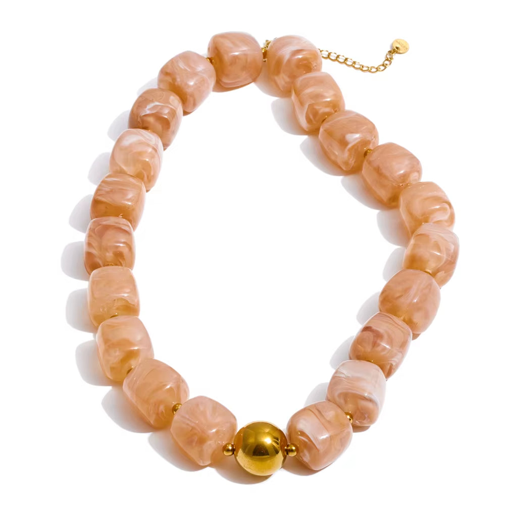 JINYOU 812 Acrylic Square Beads Bracelet and Necklace Set with Stainless Steel Chain and Gold Plated Accents