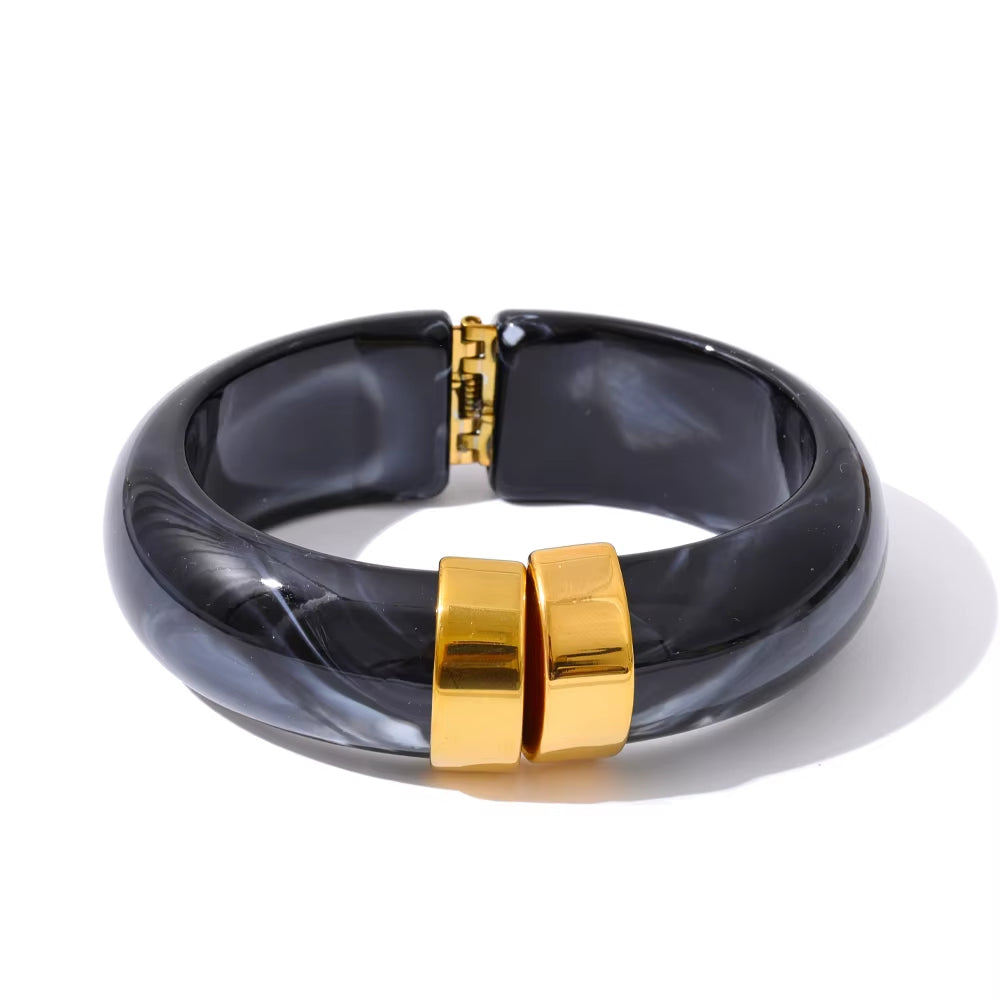 JINYOU 3383 Vintage-Inspired Waterproof Acrylic Jewelry Wholesale Gold Plated Stainless Steel Open Bangle