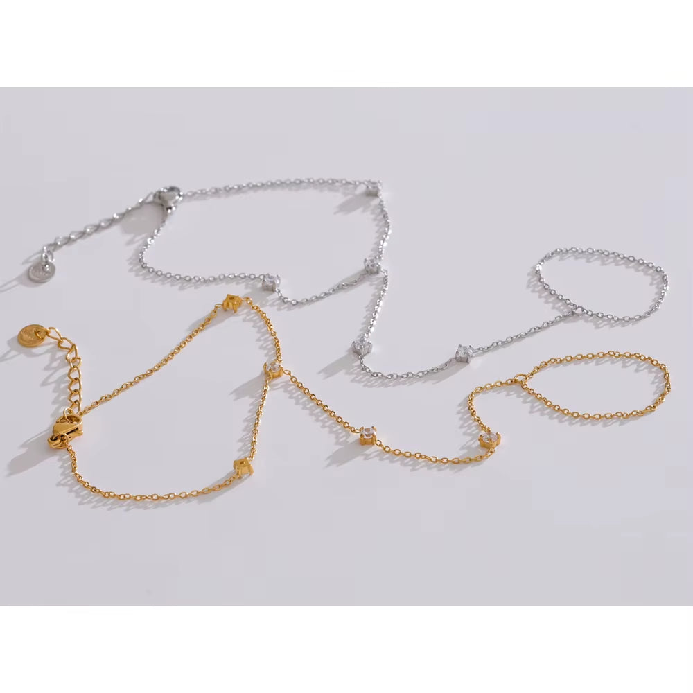 JINYOU 4547 Zircon Bead Chain Bracelet - PVD 16K Gold Plated Stainless Steel Finger Bracelet for Women