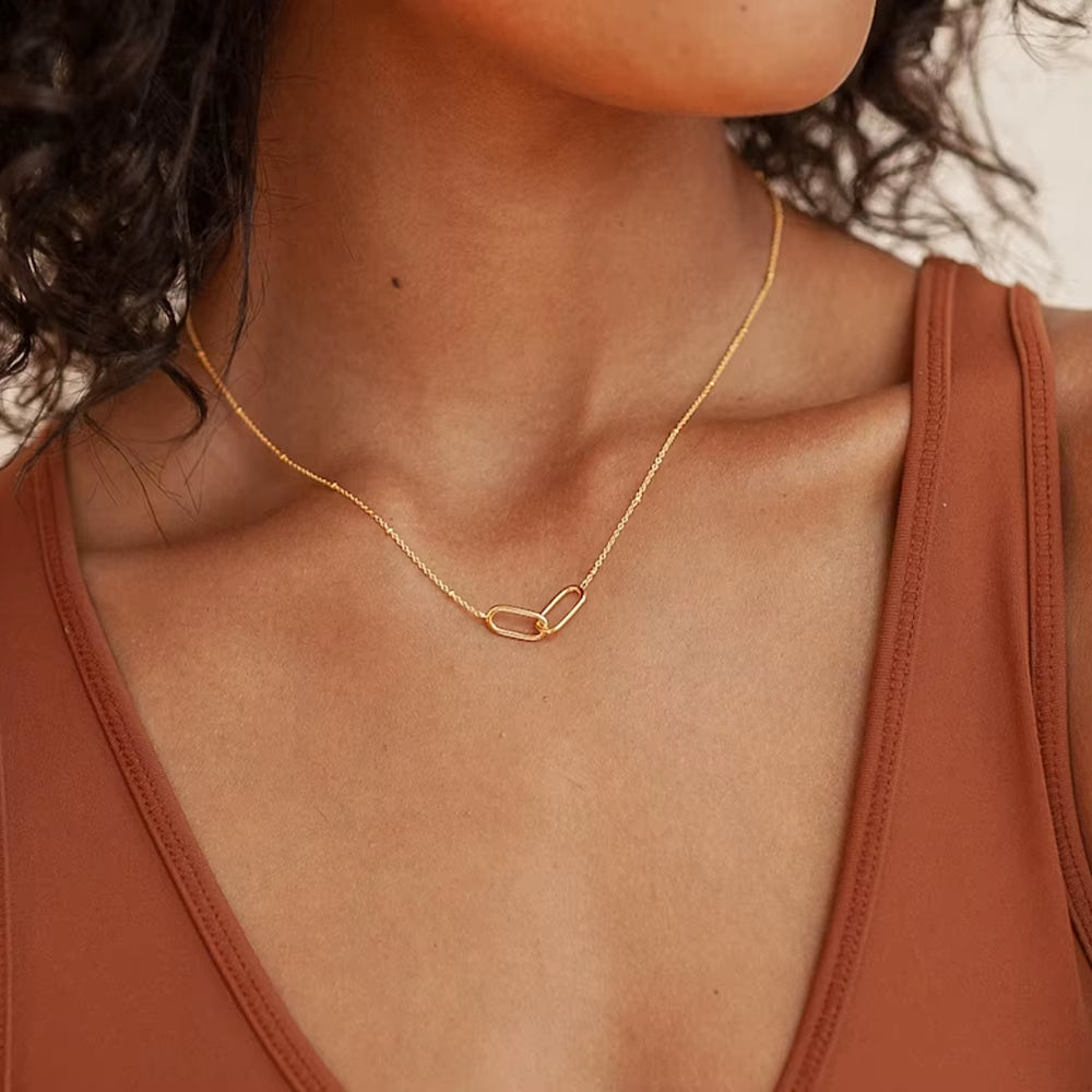 Emanco Women's Elegant Stainless Steel Infinity Link Necklace with Geometric Double Paperclip Pendant