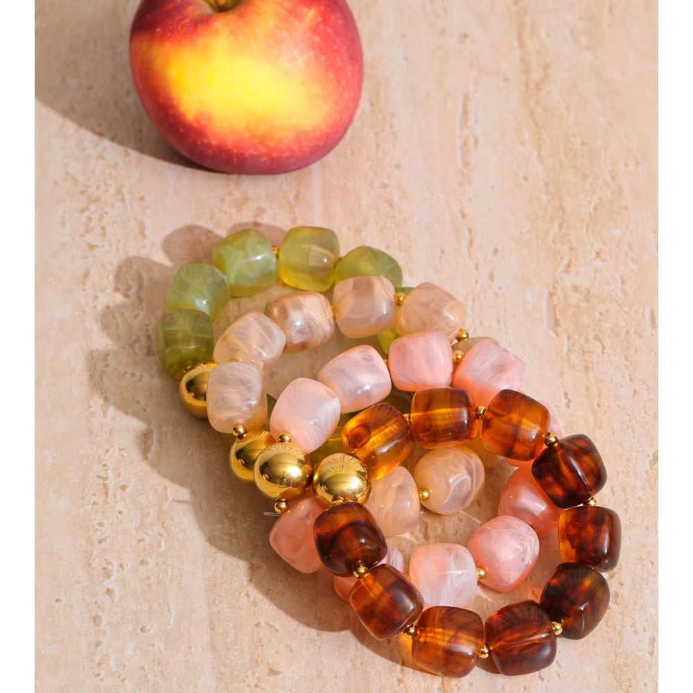 JINYOU 812 Acrylic Square Beads Bracelet and Necklace Set with Stainless Steel Chain and Gold Plated Accents