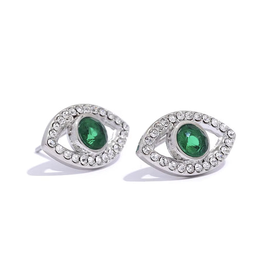 JINYOU 775 Delicate Bling Cubic Zirconia Stainless Steel Eye Charms Stud Earrings for Women Daily Fashion Waterproof Jewelry