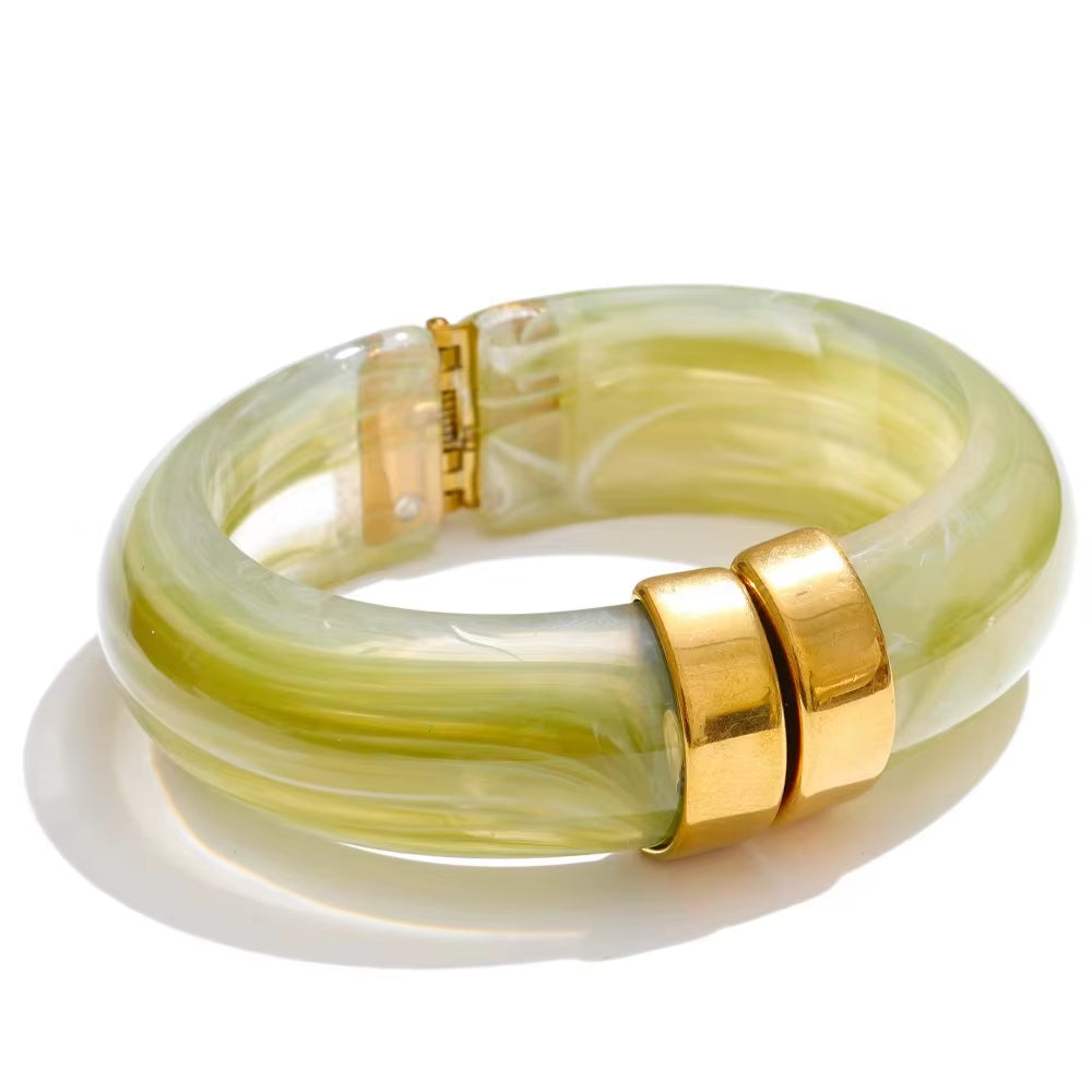 JINYOU 3383 Vintage-Inspired Waterproof Acrylic Jewelry Wholesale Gold Plated Stainless Steel Open Bangle