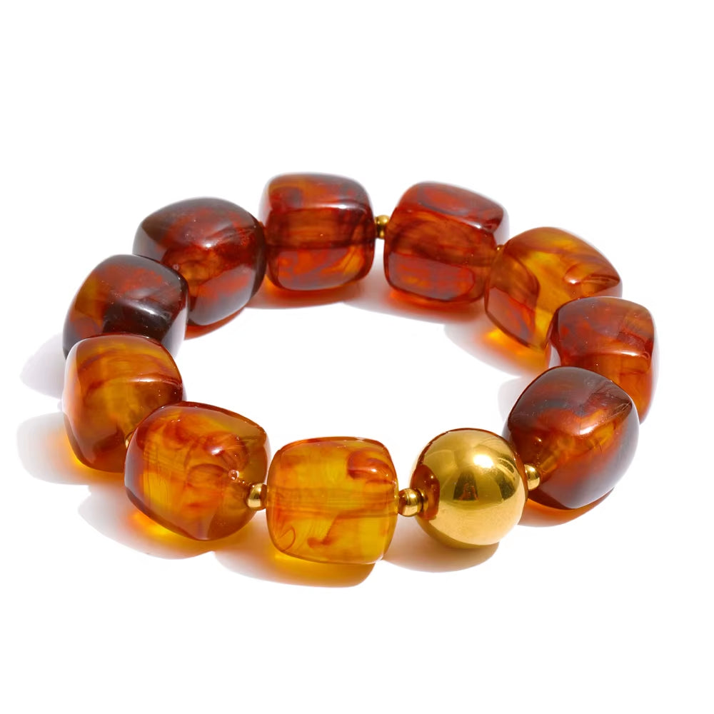 JINYOU 812 Acrylic Square Beads Bracelet and Necklace Set with Stainless Steel Chain and Gold Plated Accents