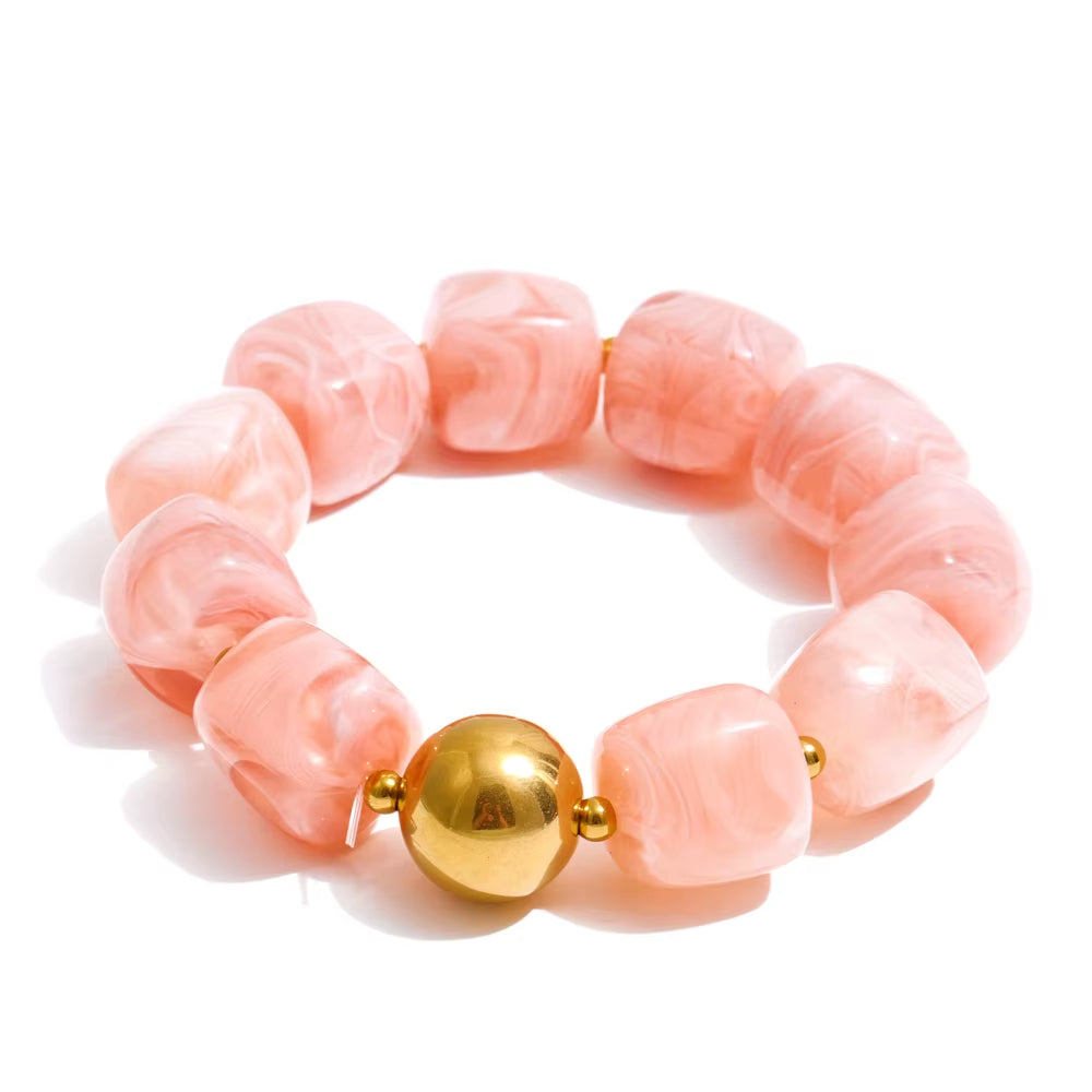 JINYOU 812 Acrylic Square Beads Bracelet and Necklace Set with Stainless Steel Chain and Gold Plated Accents