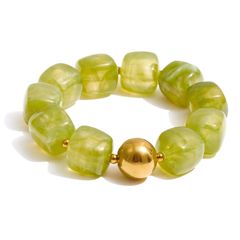 JINYOU 812 Acrylic Square Beads Bracelet and Necklace Set with Stainless Steel Chain and Gold Plated Accents