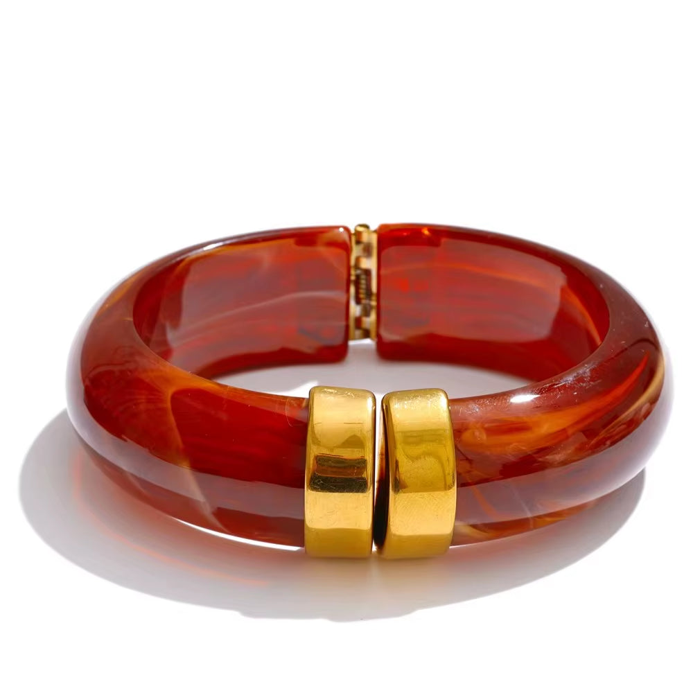 JINYOU 3383 Vintage-Inspired Waterproof Acrylic Jewelry Wholesale Gold Plated Stainless Steel Open Bangle