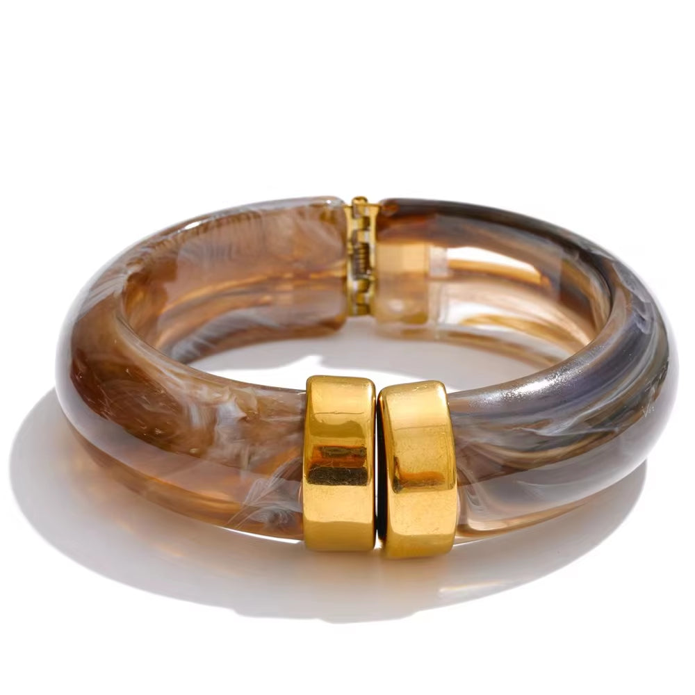JINYOU 3383 Vintage-Inspired Waterproof Acrylic Jewelry Wholesale Gold Plated Stainless Steel Open Bangle
