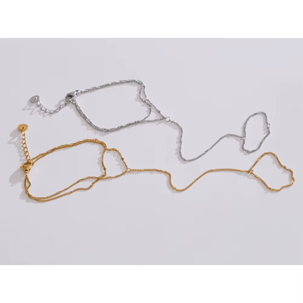 JINYOU 4547 Zircon Bead Chain Bracelet - PVD 16K Gold Plated Stainless Steel Finger Bracelet for Women