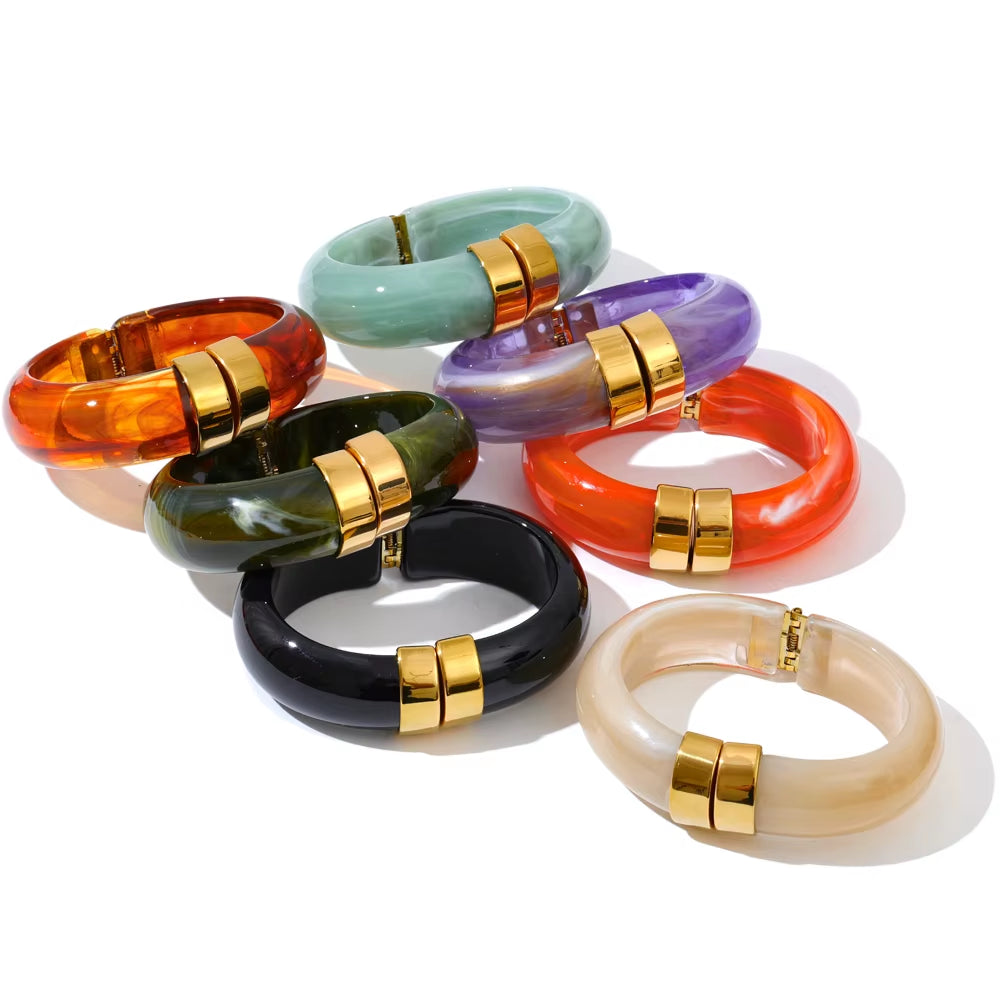 JINYOU 3383 Vintage-Inspired Waterproof Acrylic Jewelry Wholesale Gold Plated Stainless Steel Open Bangle