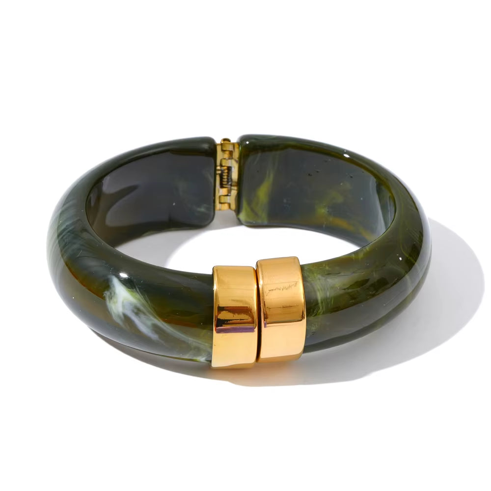 JINYOU 3383 Vintage-Inspired Waterproof Acrylic Jewelry Wholesale Gold Plated Stainless Steel Open Bangle