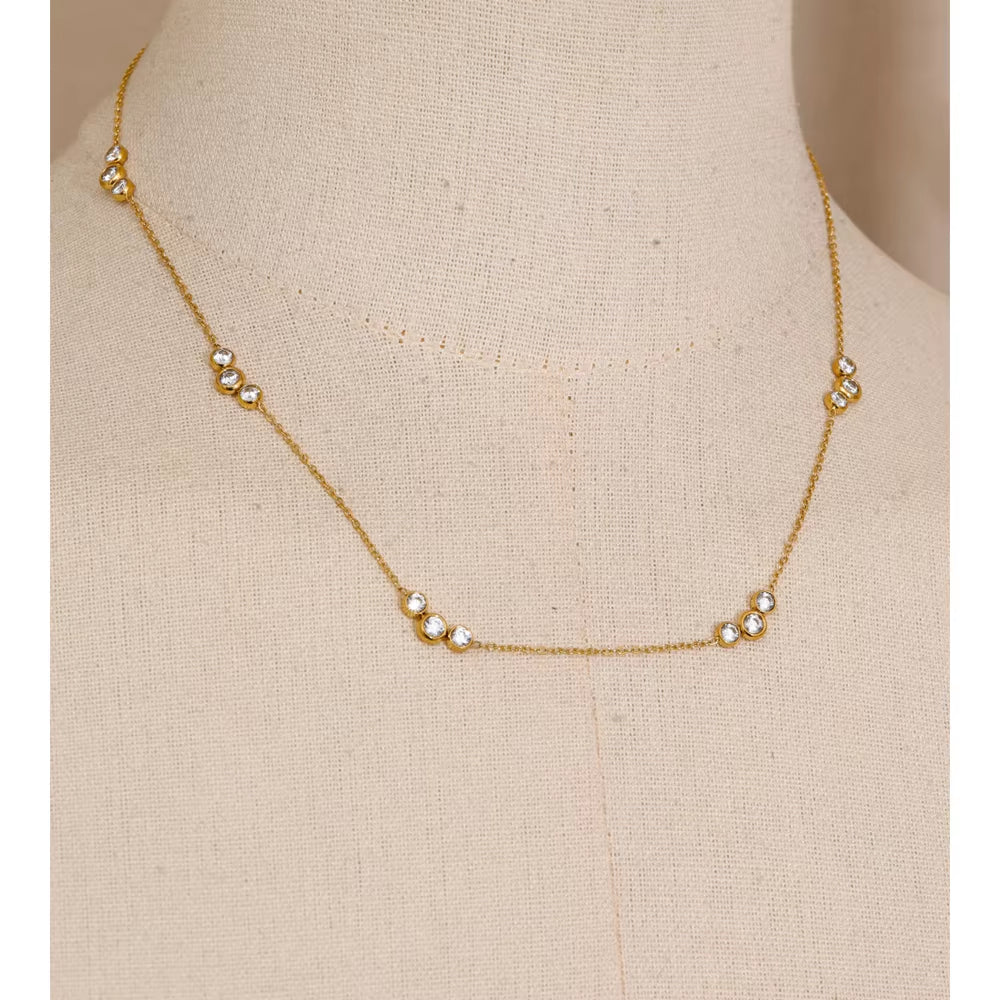 JINYOU 2932 Minimalist Zirconium Chain Necklace - Water-Resistant Stainless Steel Gold-Plated Accessory for Women's Everyday Wear