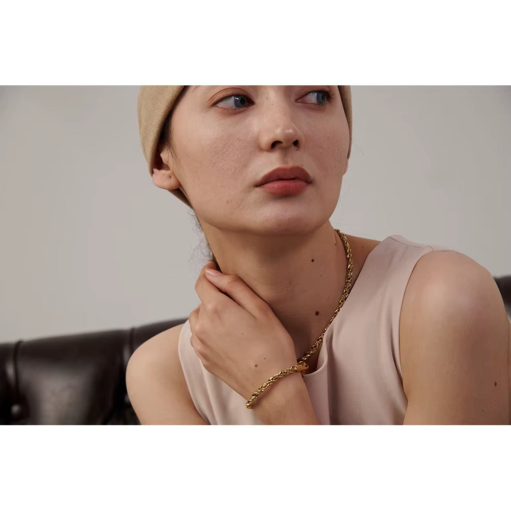 JINYOU 353 Stainless Steel Waterproof Jewelry Set - 18K Gold Plated Thick Chain Necklace and Bracelet