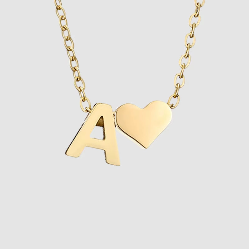 Emanco Personalized Initial Heart Necklace for Women - Gold Stainless Steel A-Z Letter Design