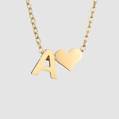 Emanco Personalized Initial Heart Necklace for Women - Gold Stainless Steel A-Z Letter Design