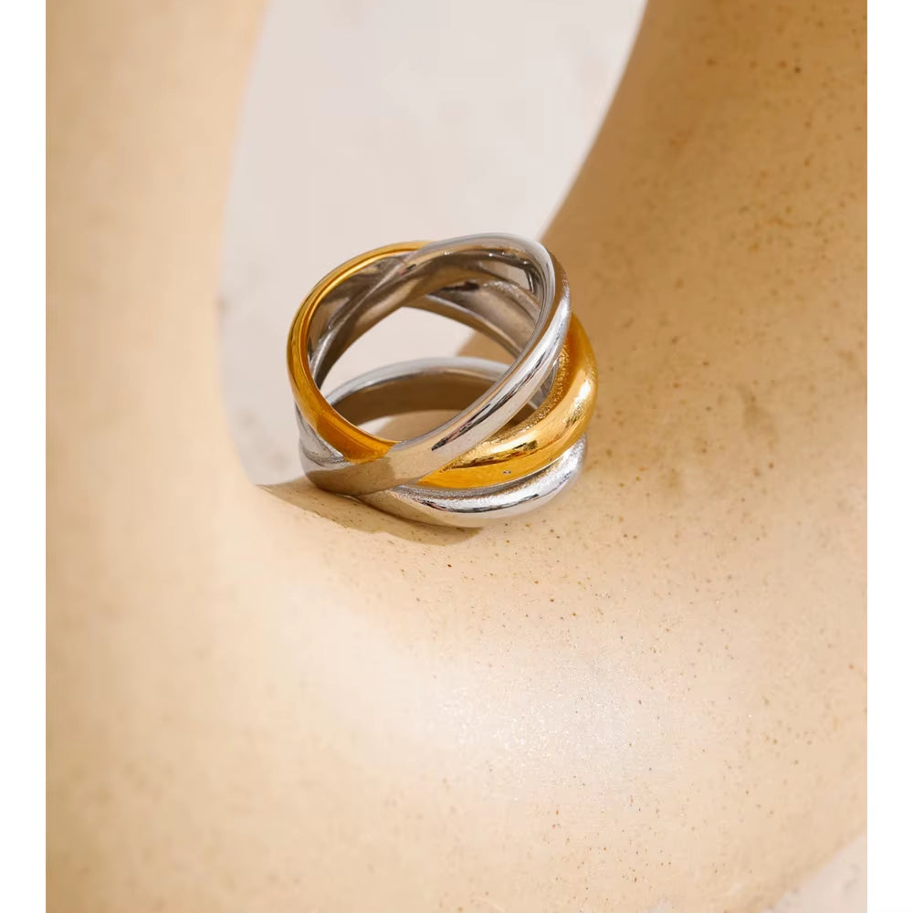 JINYOU 308 Size 678 Wholesale Minimalist Hollow Spiral Ring - Gold Plated Stainless Steel Two-Tone Design for Everyday Wear