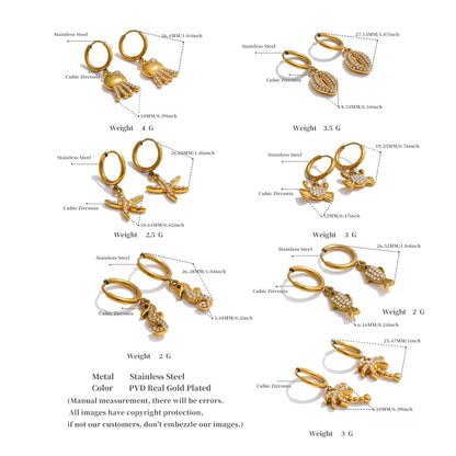 JINYOU YH1347A Custom Hypoallergenic Diamond Starfish and Crab Dangle Hoop Earrings