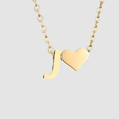 Emanco Personalized Initial Heart Necklace for Women - Gold Stainless Steel A-Z Letter Design